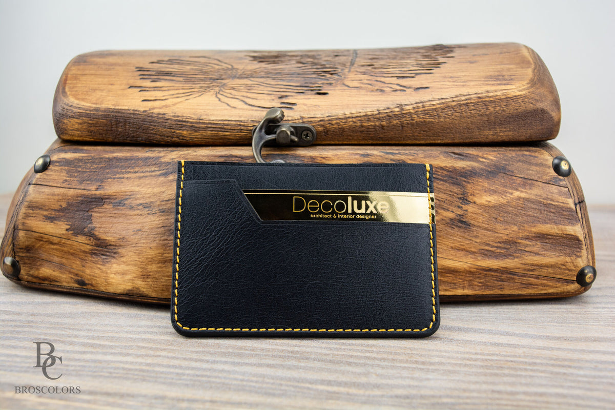Slim Black&Gold Leather Card Holder