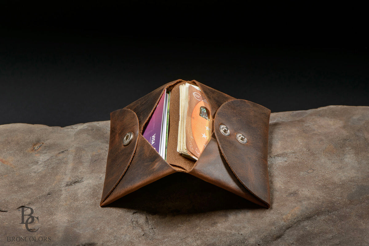 Minimalist Origami Wallet, Customized Brown Crazy Horse Leather Wallet
