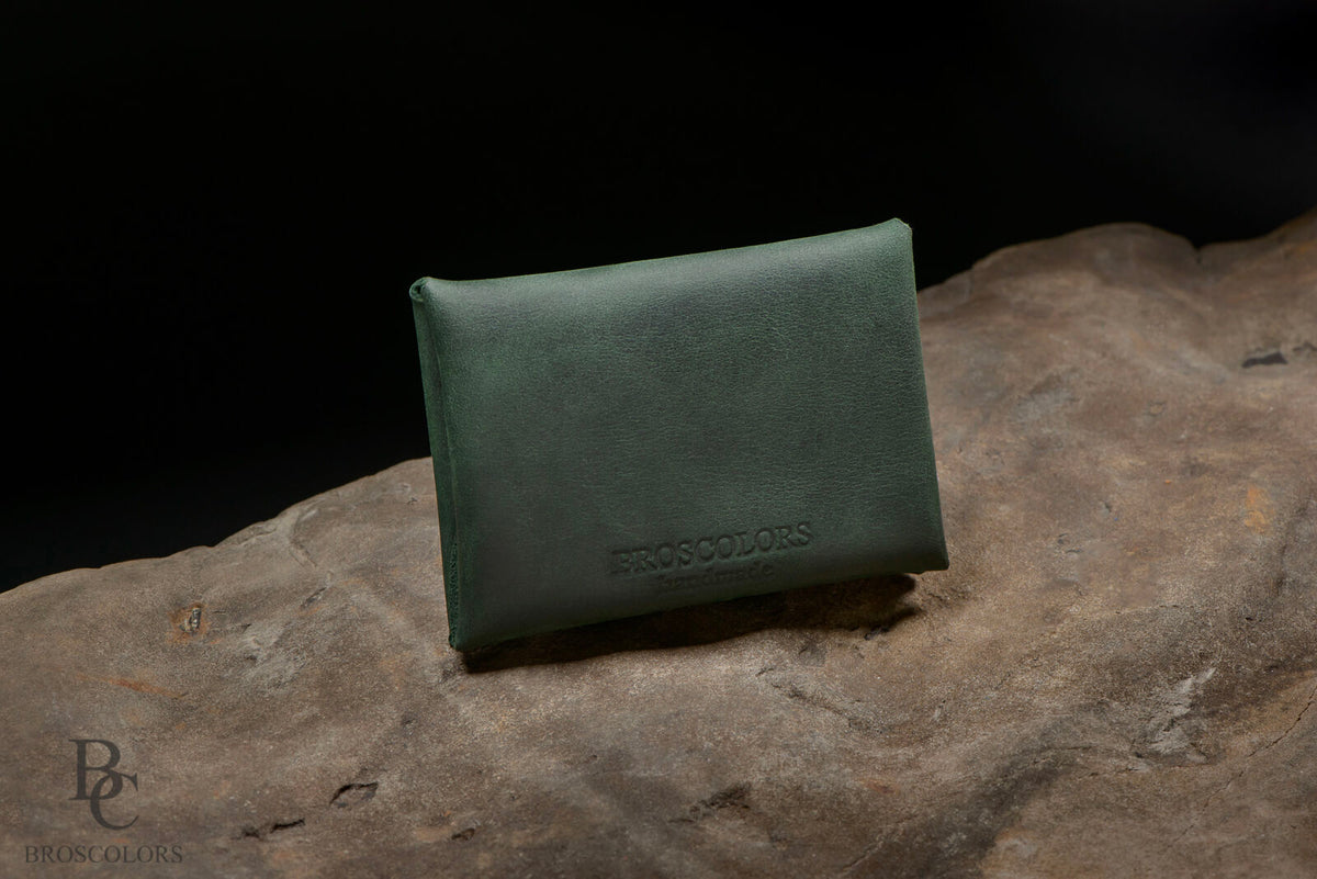 Minimalist Origami Wallet, Customized Oil Green Crazy Horse Leather Wallet