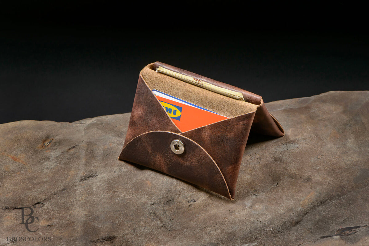 Minimalist Origami Wallet, Customized Brown Crazy Horse Leather Wallet