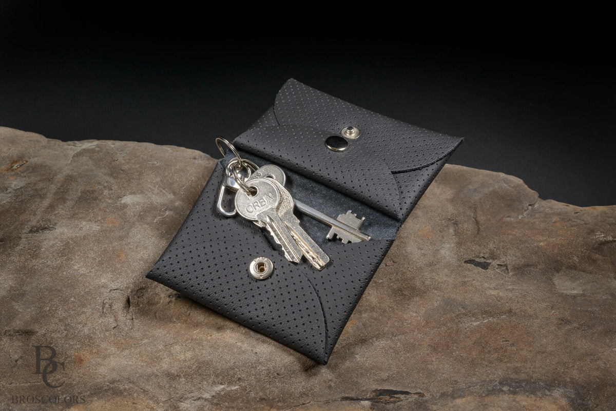 Minimalist Origami Wallet with Black Perforated Leather, Unisex Wallet