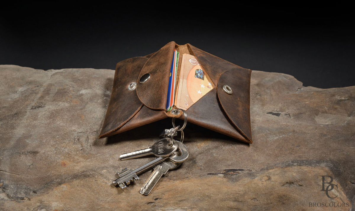 Minimalist Origami Wallet, Customized Brown Crazy Horse Leather Wallet