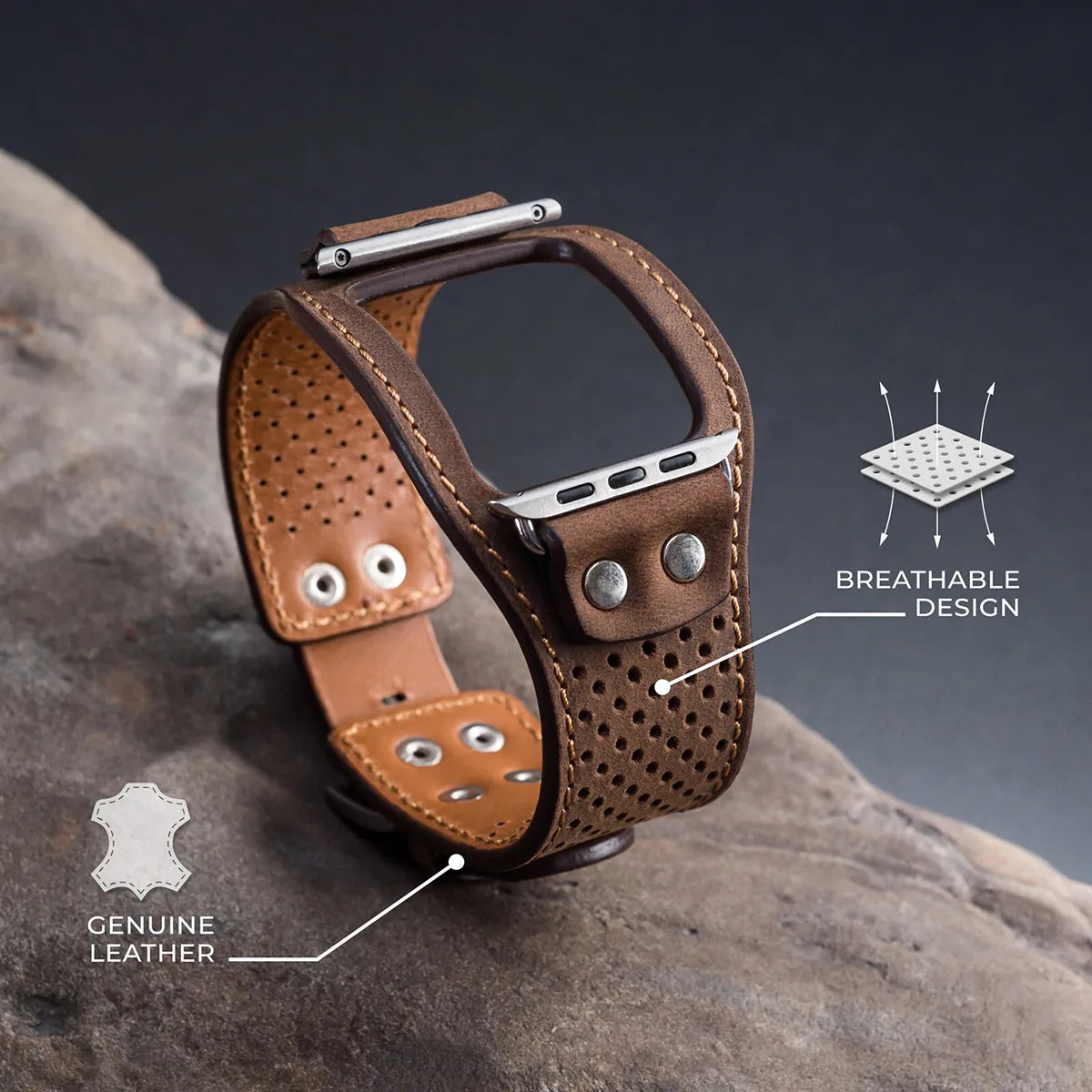 Apple Watch Cuff Breathable Band - Sport Rock - Brown