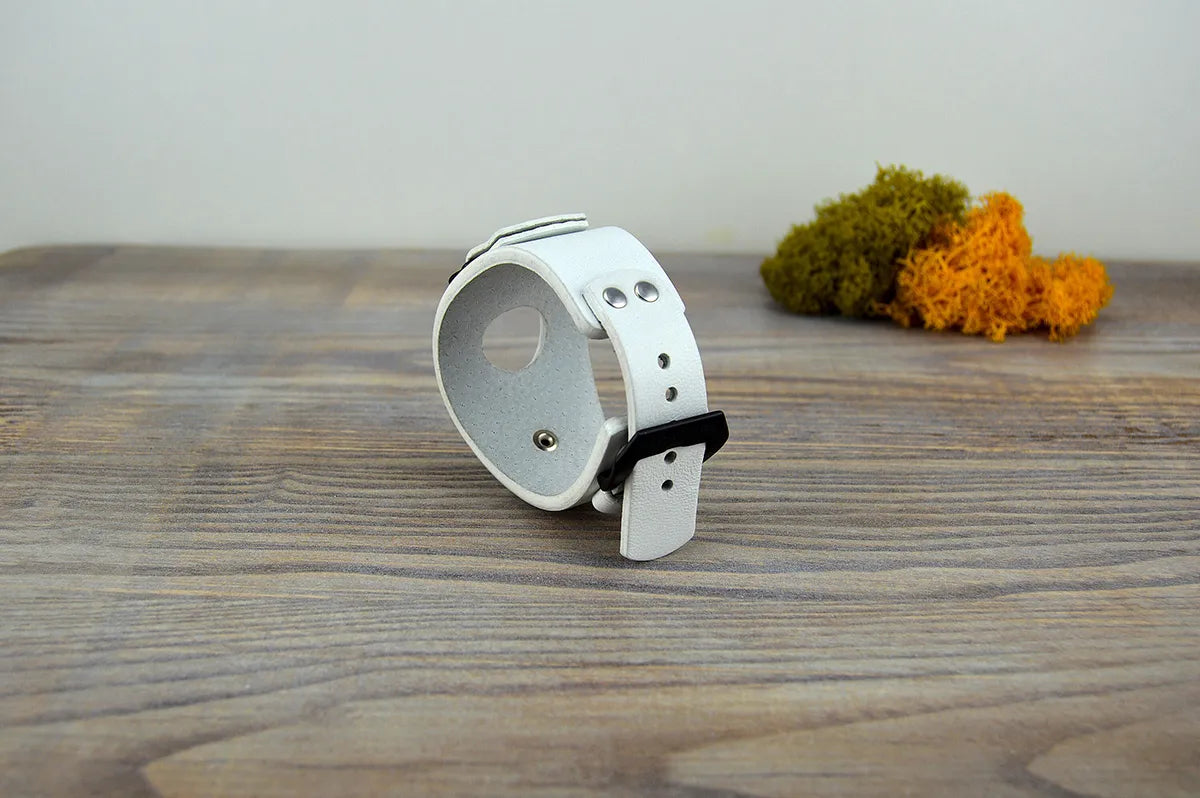 White Leather Apple Watch Cuff Band