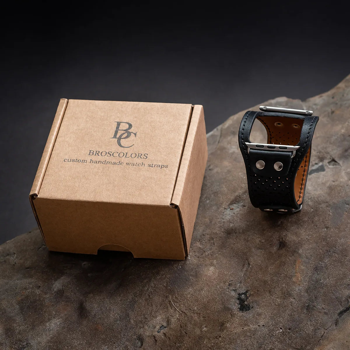 Black Apple Watch Leather Cuff Breathable Band - Sport Rock