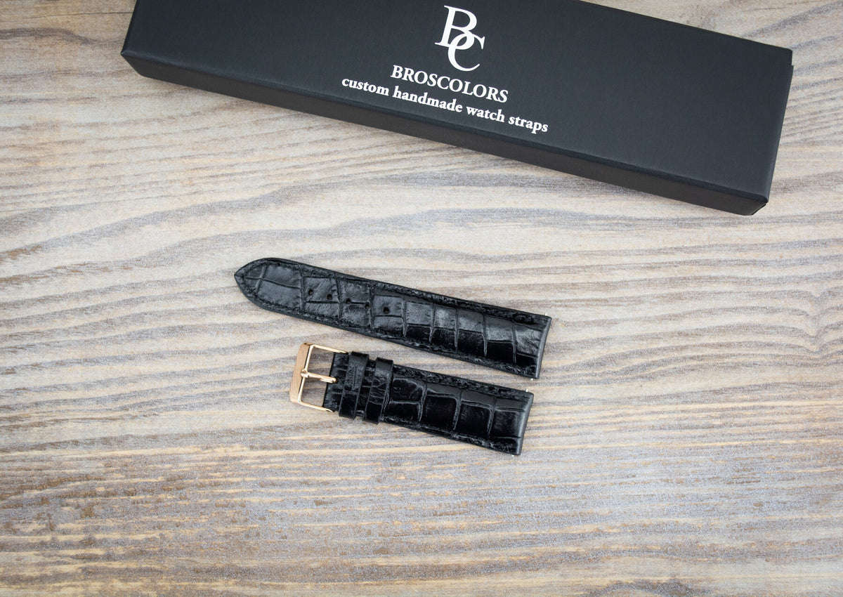 Black Crocodile Embossed Watch Strap - Black In Style