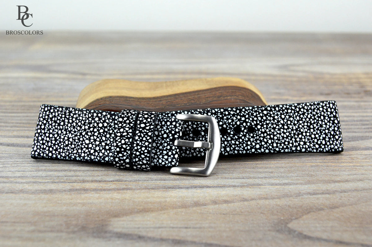 Black and White Leather Watch Strap
