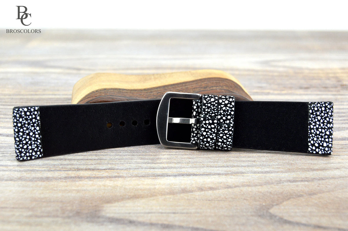 Black and White Leather Watch Strap