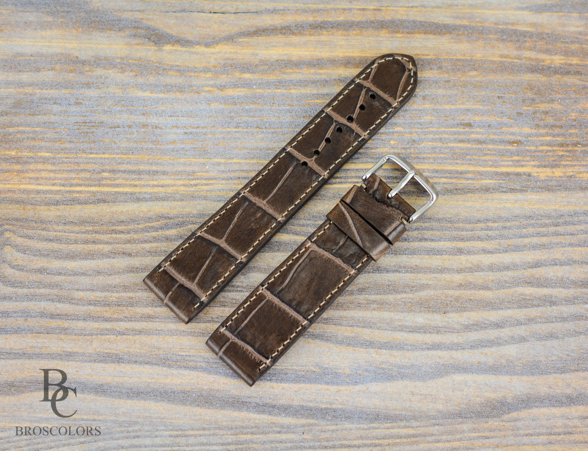 Brown Crocodile Embossed Leather Watch Strap