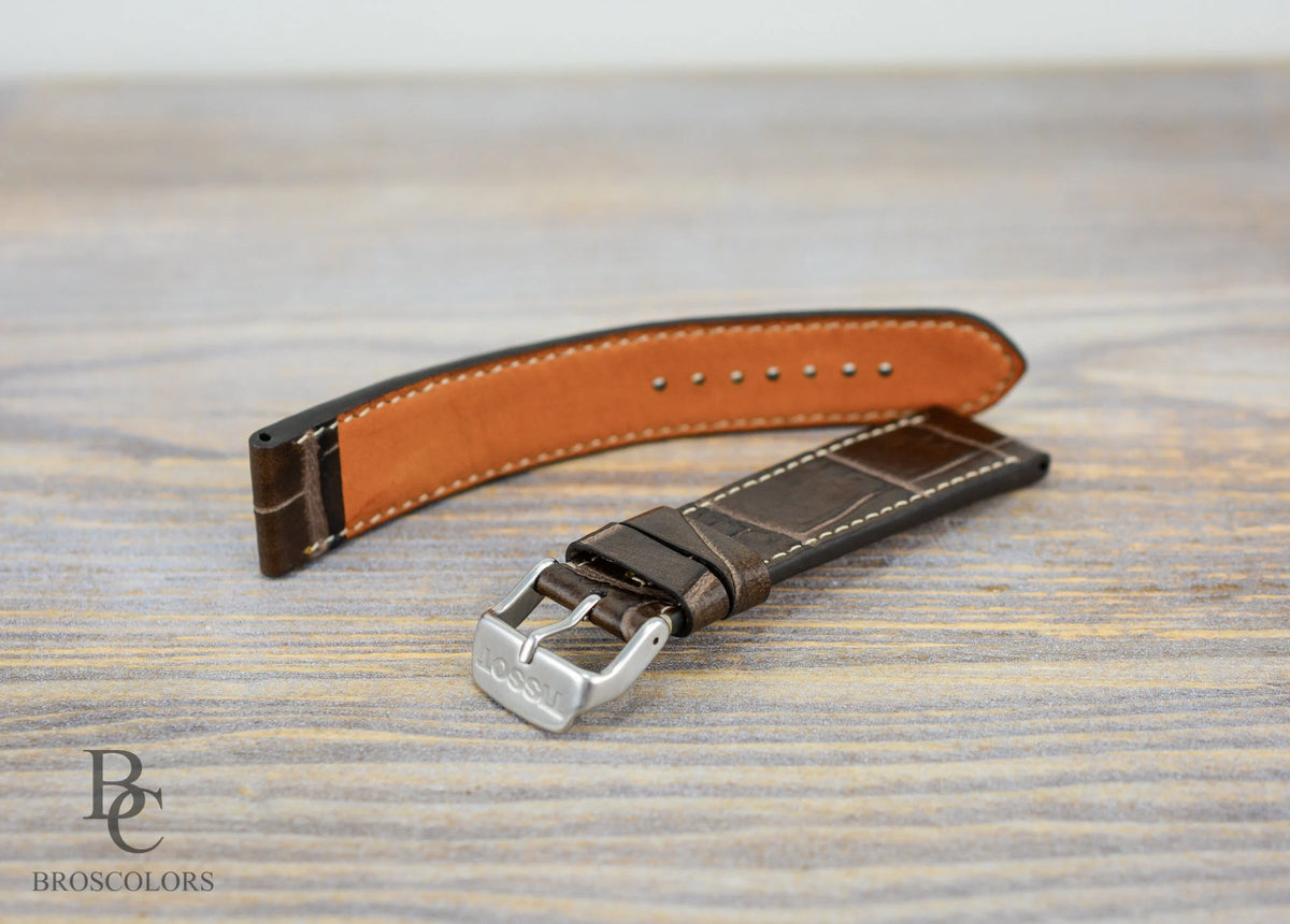 Brown Crocodile Embossed Leather Watch Strap