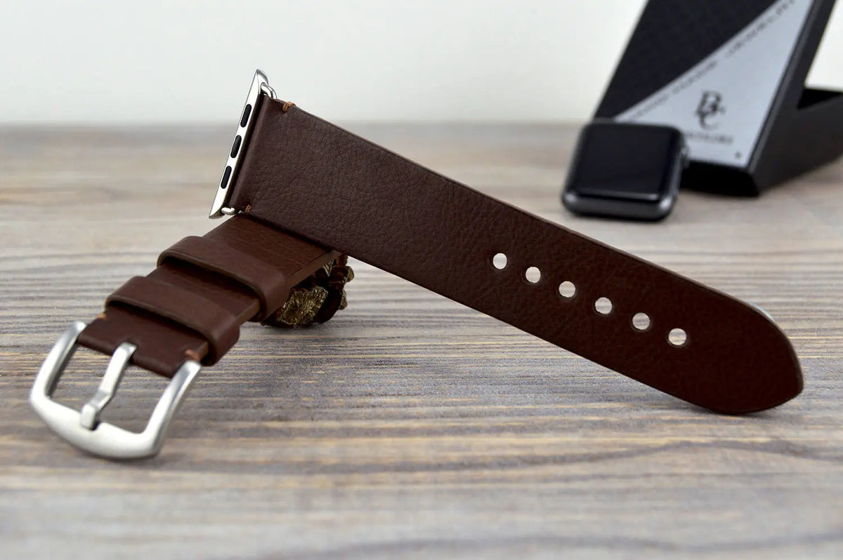 Brown Leather Apple Watch Strap All Series "Single Stitch"