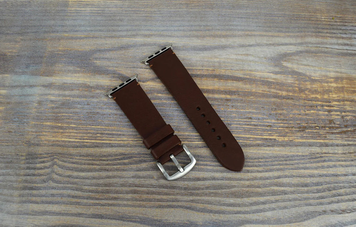 Brown Leather Apple Watch Strap All Series "Single Stitch"
