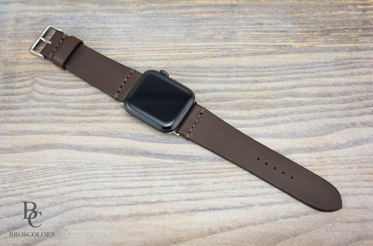 Brown Leather Apple Watch Band with Waxed Stitching - Base Style