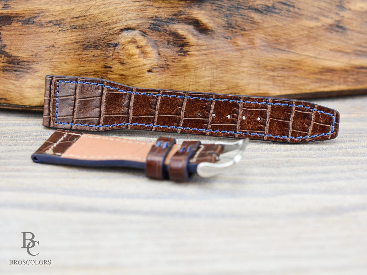 Brown Leather Crocodile Embossed Pilot Strap - Sporty Pilot