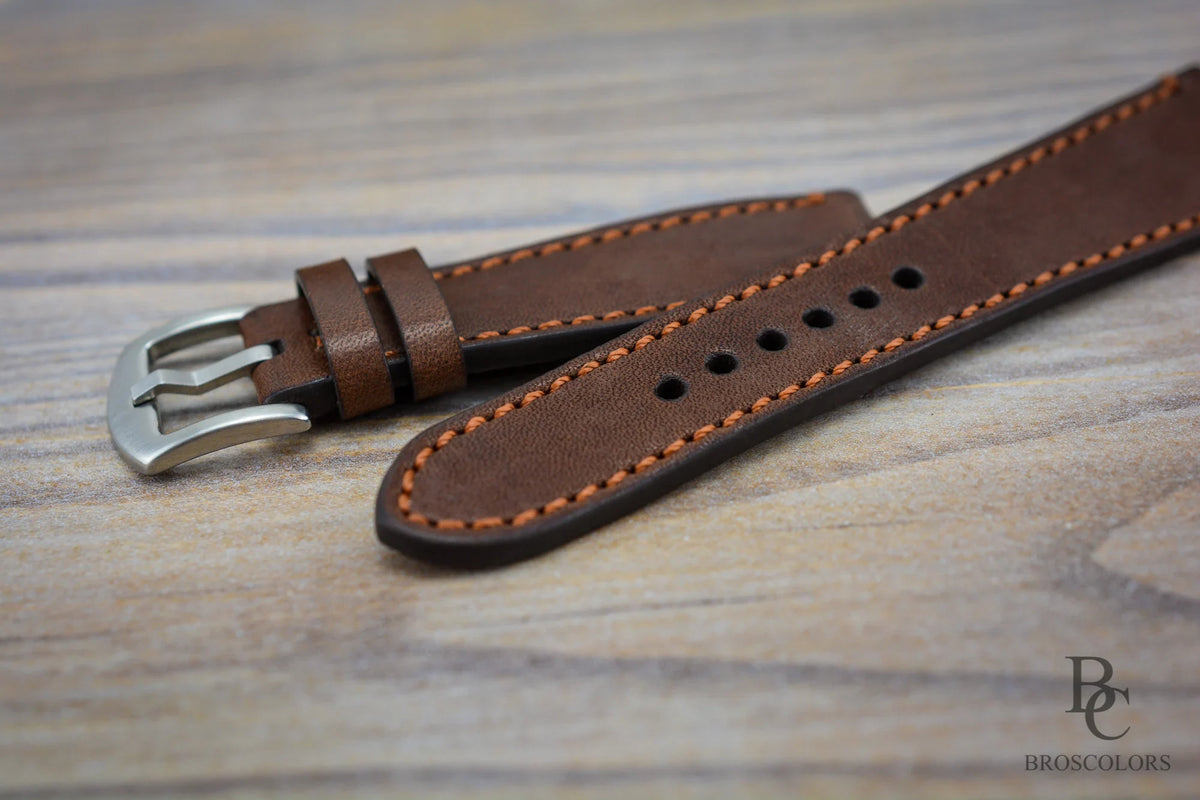 Classic Brown Color Stitched Watch Strap - Brown Pumpkin