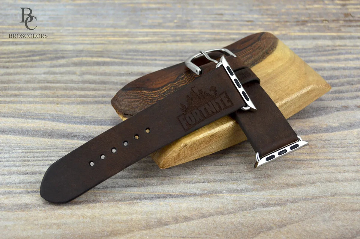 Apple Watch Brown Leather Strap - Custom Engraving - Gamer Special