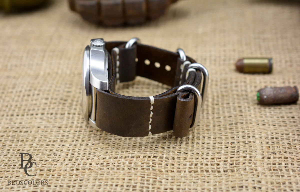 Brown Crazy Horse Leather Military Watch Strap