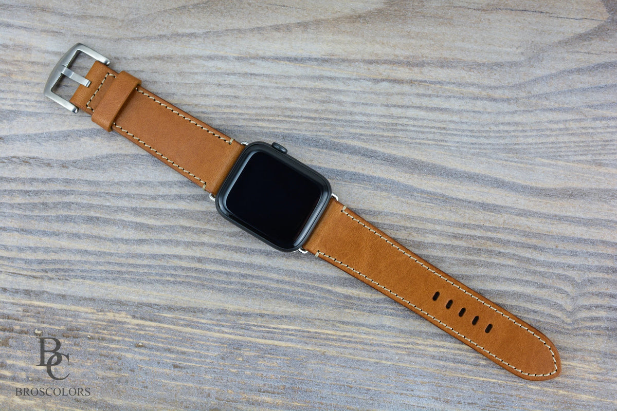 Customizable Apple Leather Watch Strap - Camel Brown
