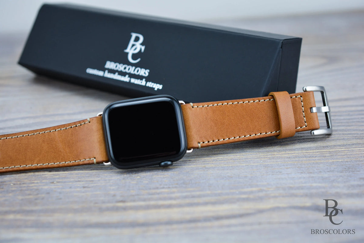 Customizable Apple Leather Watch Strap - Camel Brown