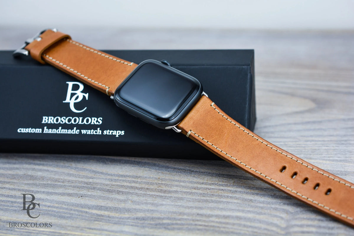 Customizable Apple Leather Watch Strap - Camel Brown