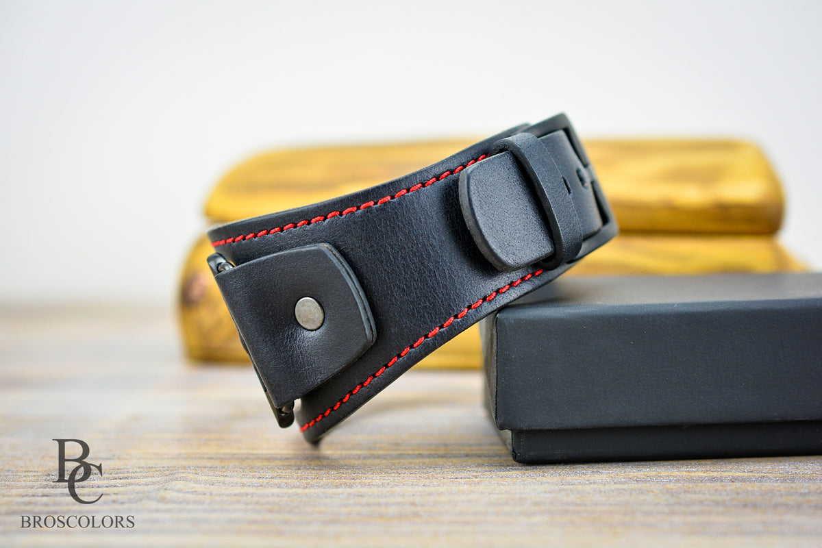 Apple Watch Leather Cuff Band - Red Line Racer