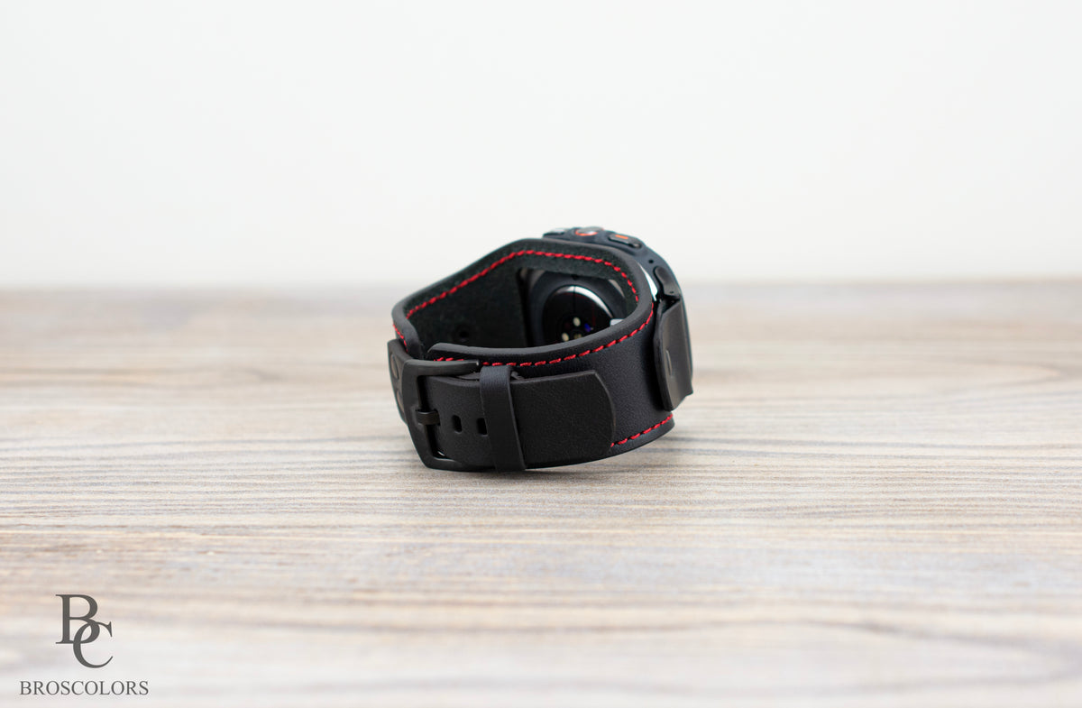 Black Leather Cuff Band for Samsung Galaxy Ultra 47mm / Galaxy 8 Classic