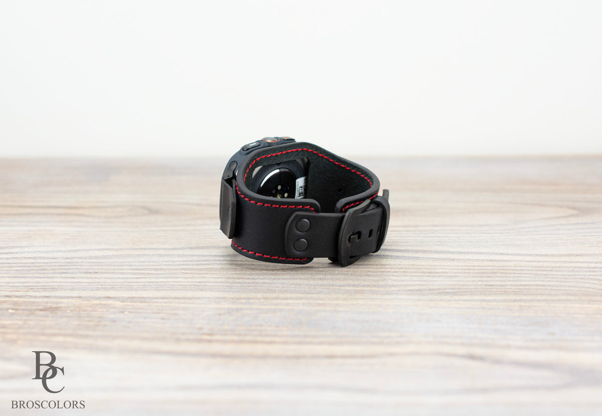 Black Leather Cuff Band for Samsung Galaxy Ultra 47mm / Galaxy 8 Classic