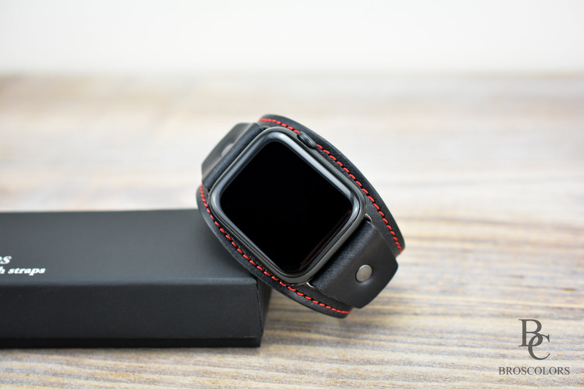 Apple Watch Leather Cuff Band - Red Line Racer