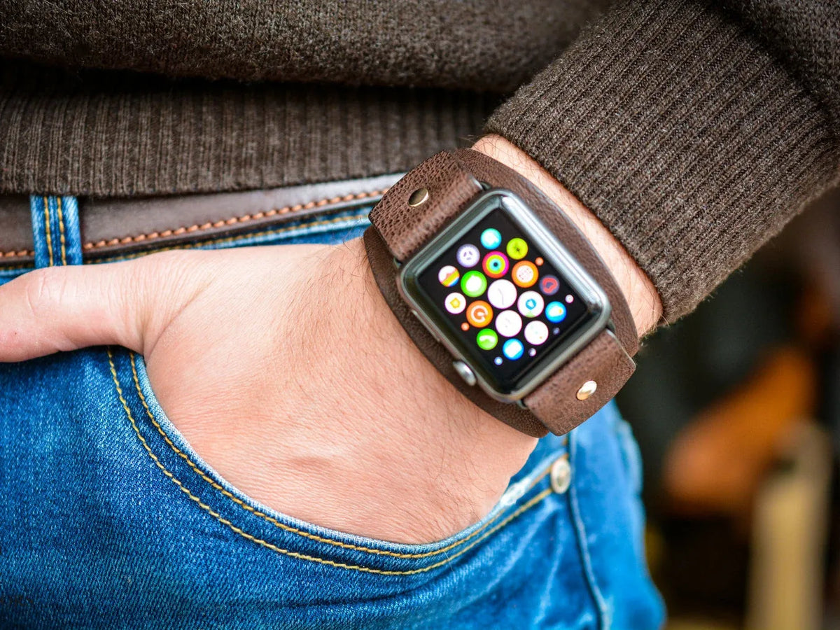 Grain Leather Apple Watch Cuff Band