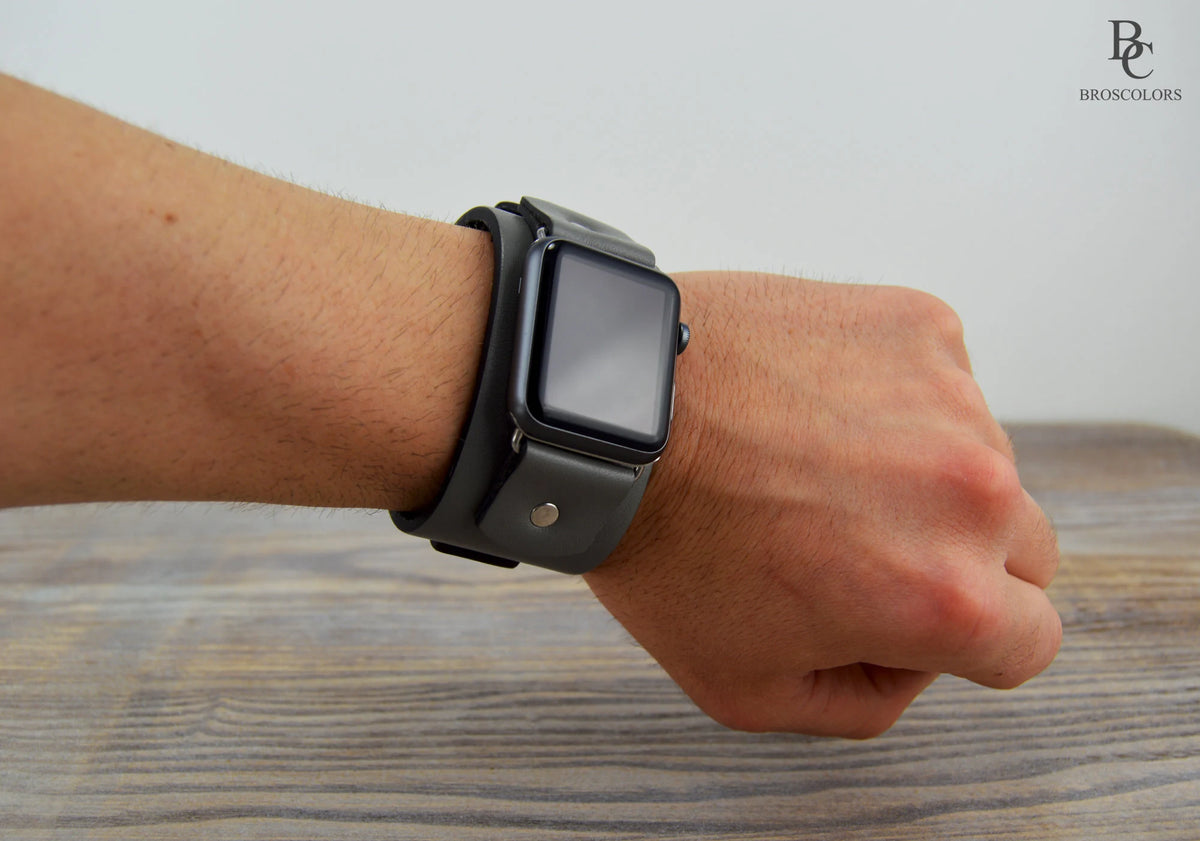 Gray Apple Leather Watch Cuff Band - Gray Armor