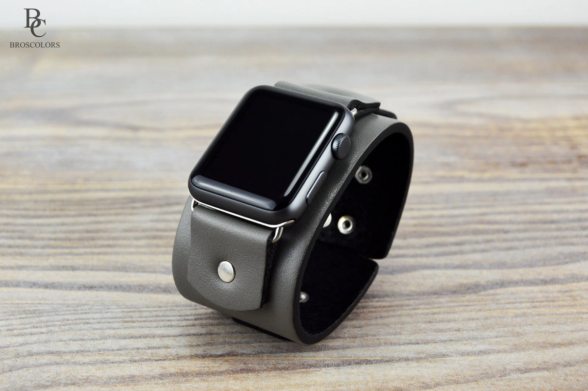Gray Apple Leather Watch Cuff Band - Gray Armor