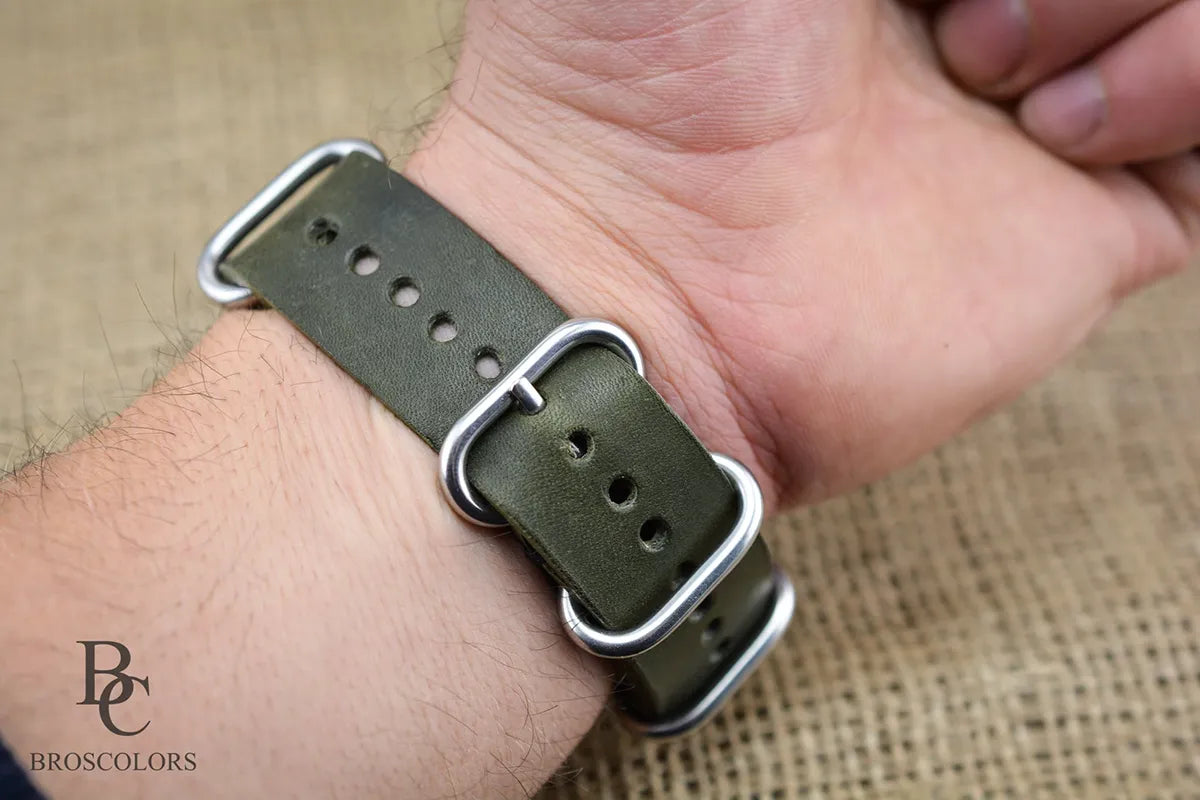 Green Leather Military Watch Strap