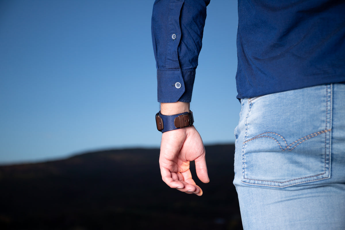 Blue&Brown Leather Apple Cuff Watch Band