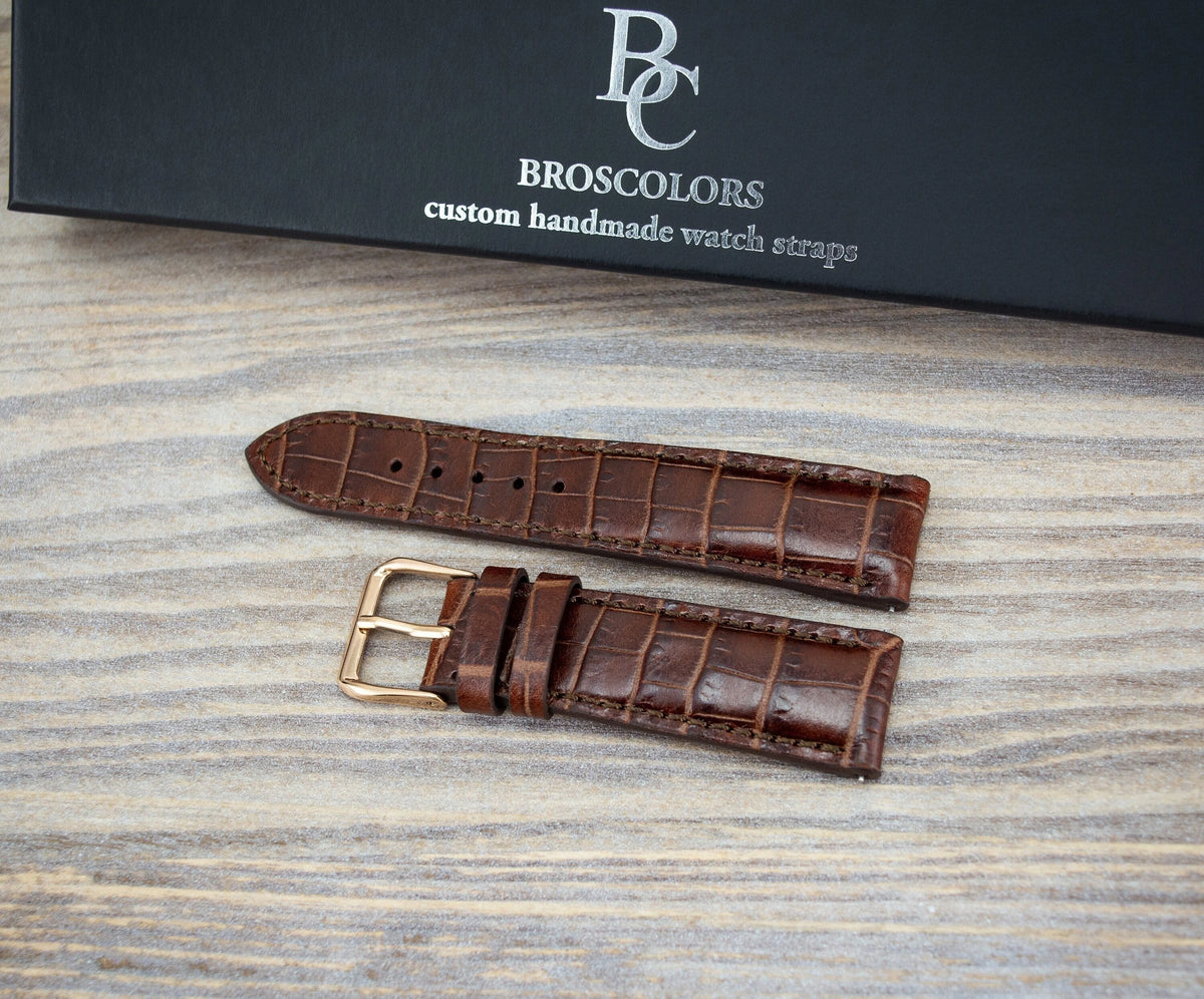 Leather Brown Crocodile Embossed Watch Strap - Timeless Classic