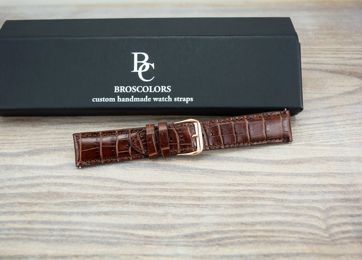 Leather Brown Crocodile Embossed Watch Strap - Timeless Classic