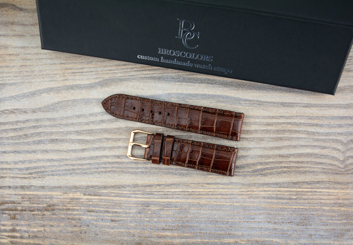 Leather Brown Crocodile Embossed Watch Strap - Timeless Classic