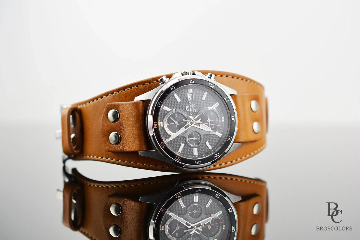 Leather Cuff Watch Band in Light Brown - Simple Cuff