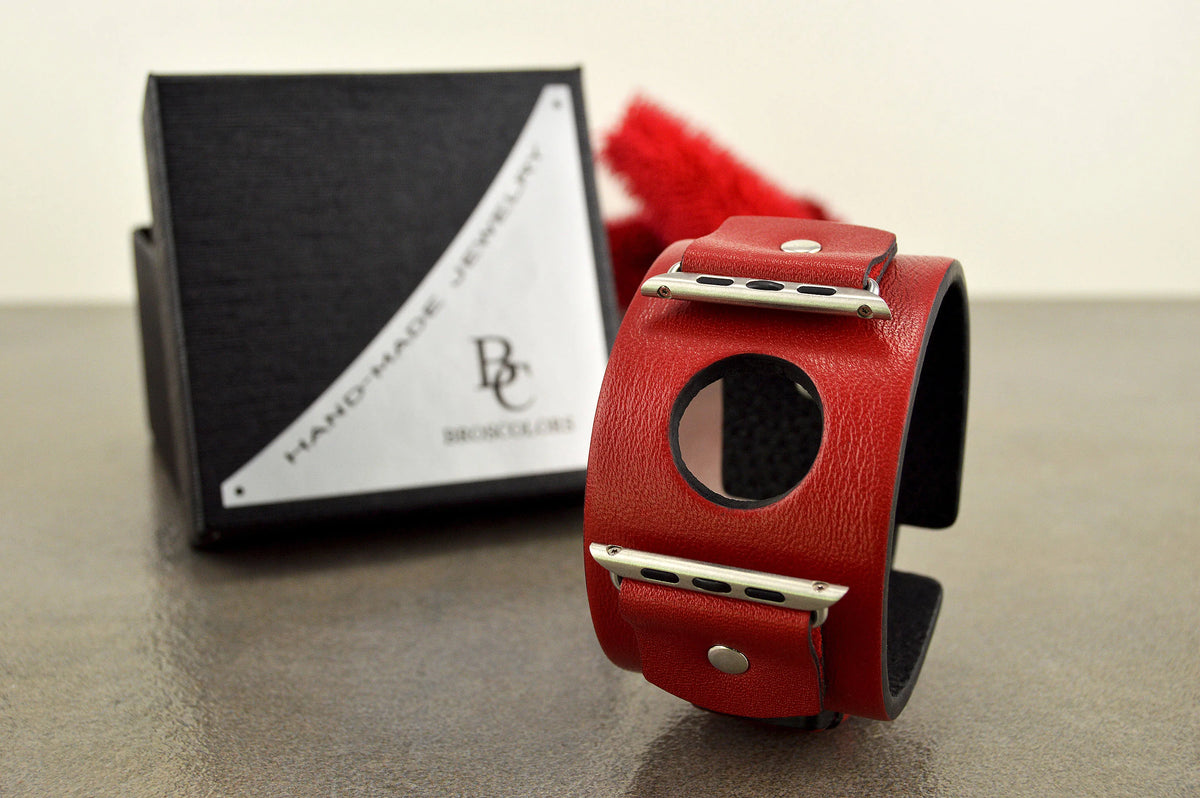 Red Apple Watch Leather Cuff Band
