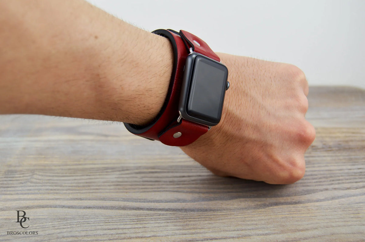 Red Apple Watch Leather Cuff Band