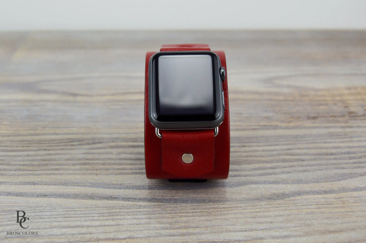 Red Apple Watch Leather Cuff Band