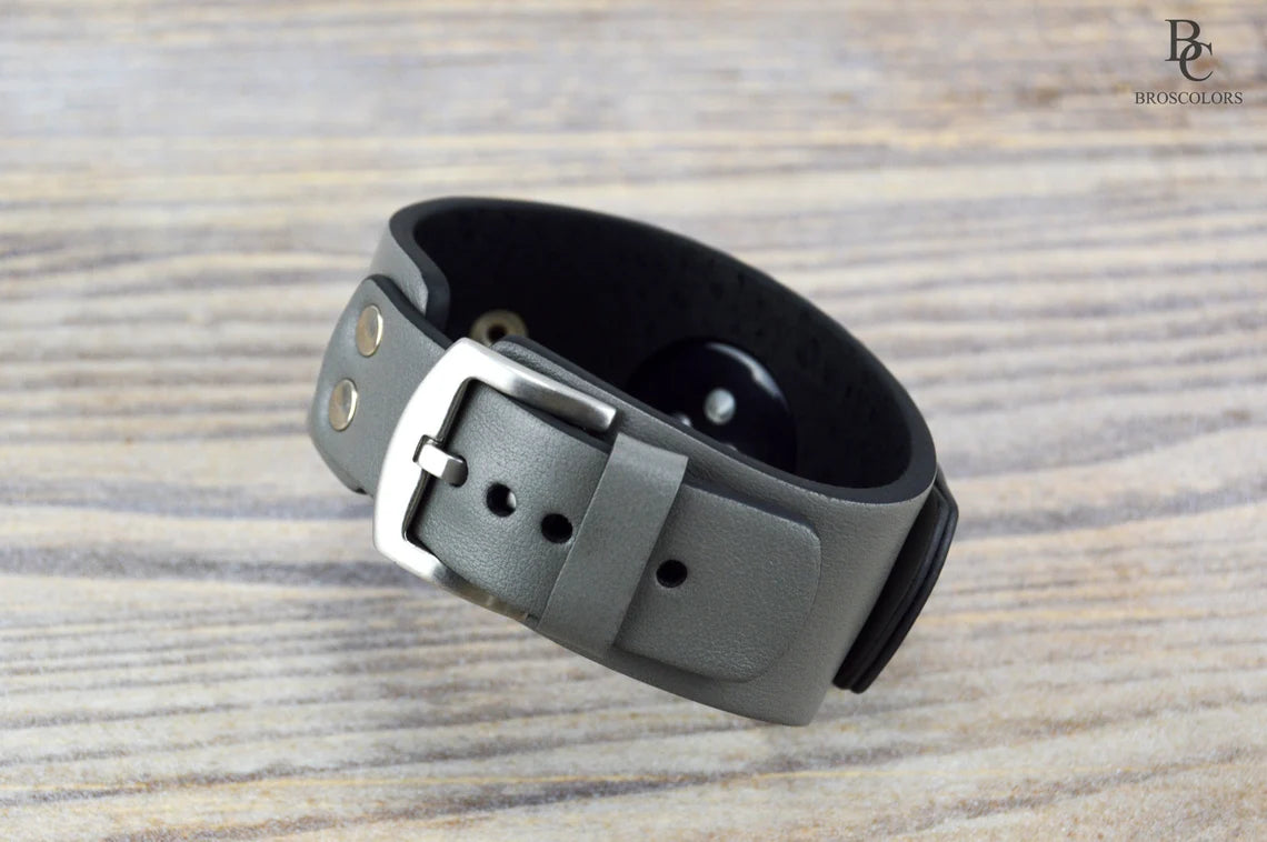 Gray Apple Leather Watch Cuff Band - Gray Armor
