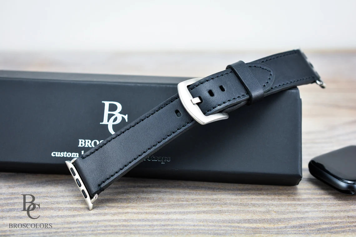 Black Leather Apple Watch Strap