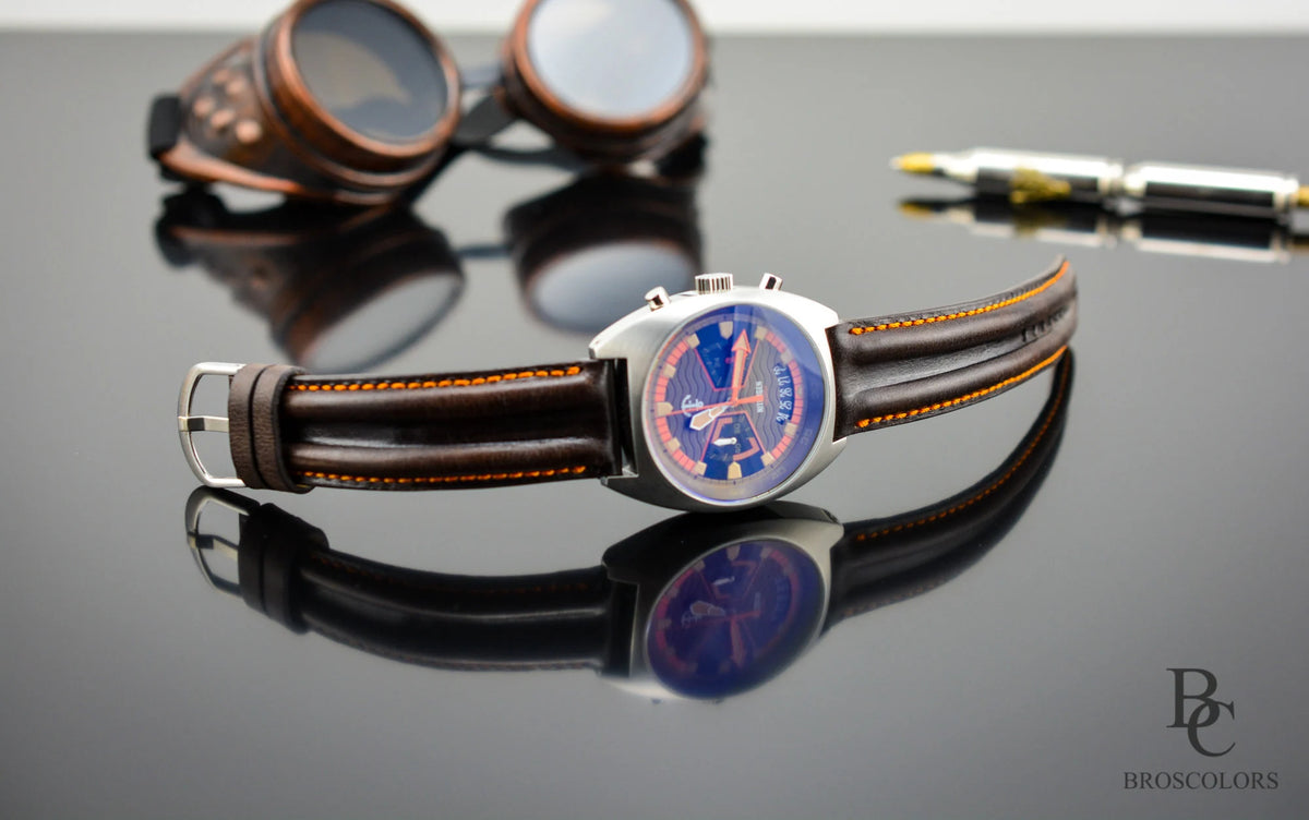 Brown Leather Pilot Watch Strap Orange Stitching - Pilot Race