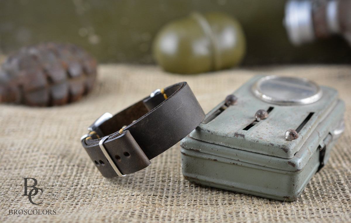 Brown Crazy Horse Leather Military Watch Strap