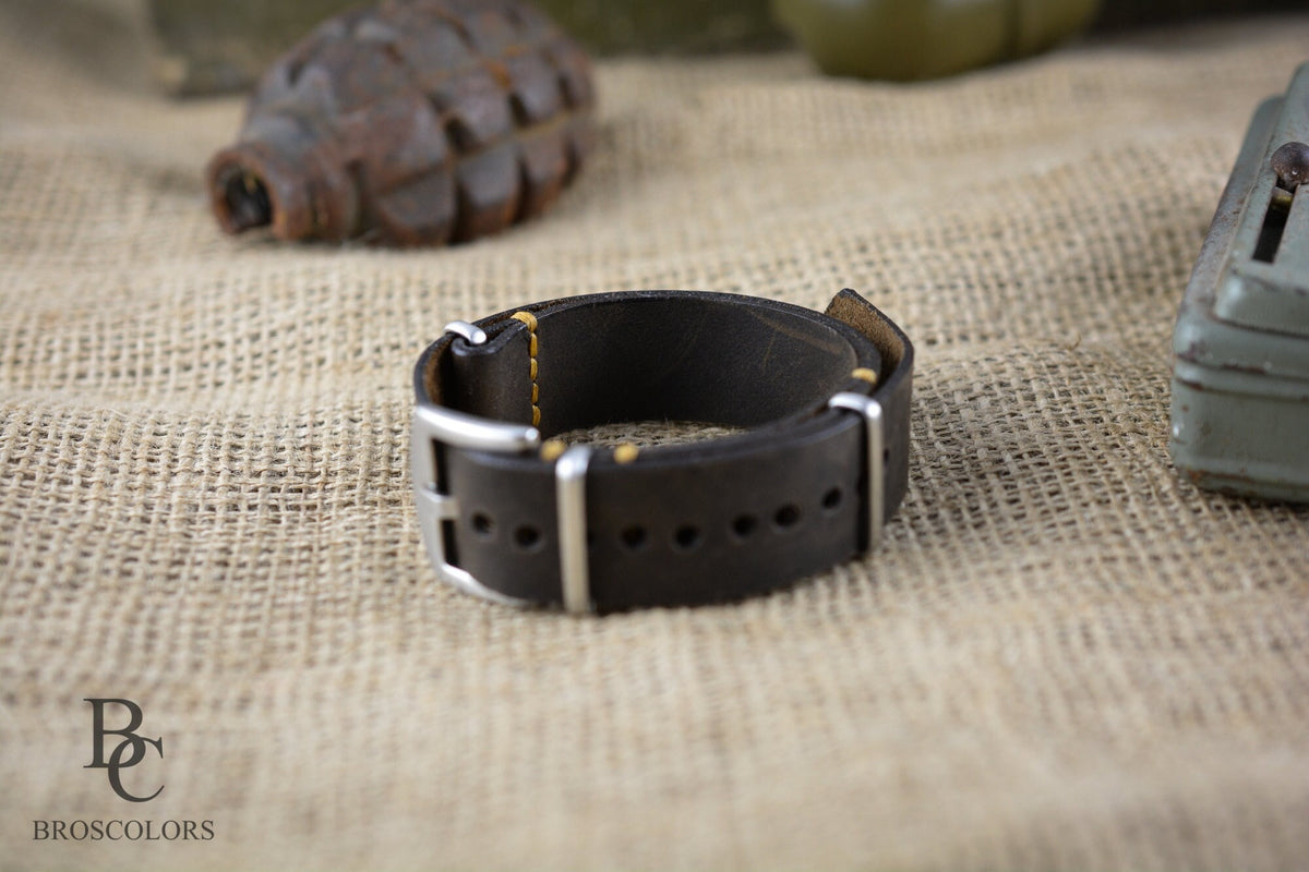 Brown Crazy Horse Leather Military Watch Strap