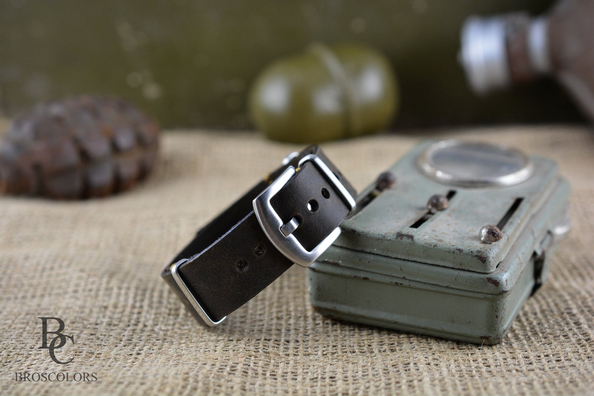 Brown Crazy Horse Leather Military Watch Strap