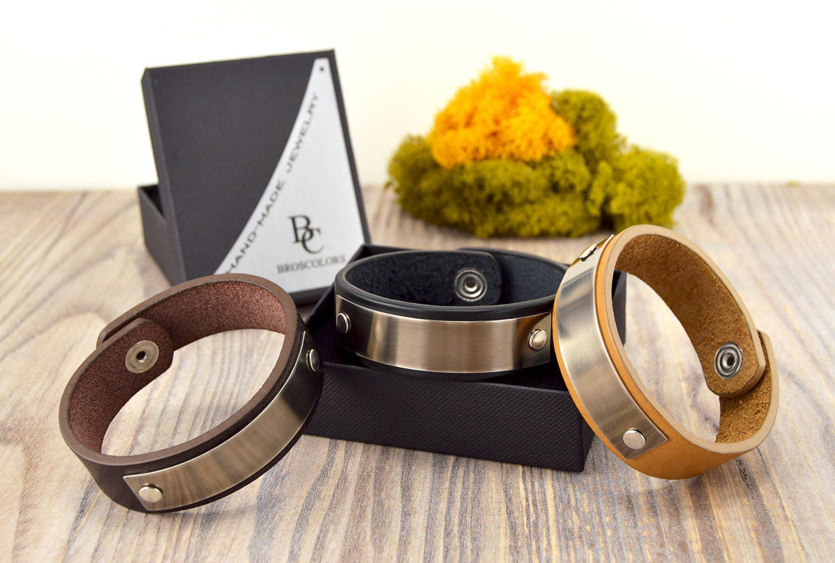 Leather & Steel Bracelet, Best Men's Bracelet, Leather Cuff, Men's leather jewelry, Style Men's bracelet, Black and Brown Men Cuff, SALE