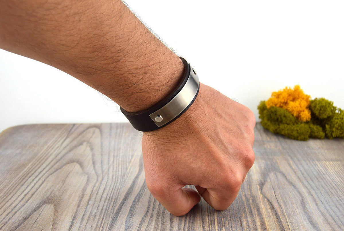 Leather & Steel Bracelet, Best Men's Bracelet, Leather Cuff, Men's leather jewelry, Style Men's bracelet, Black and Brown Men Cuff, SALE