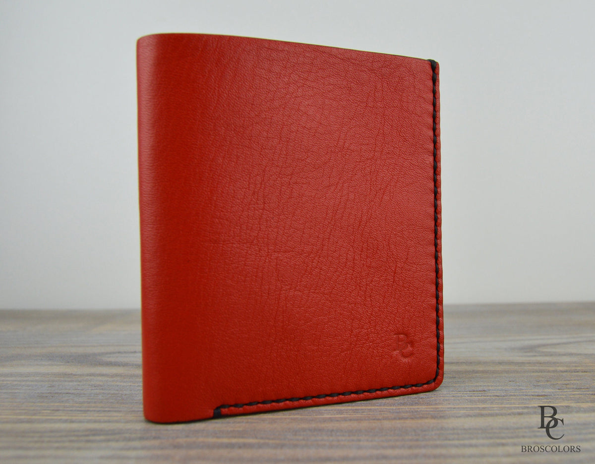 Minimalist Leather Wallet, Red Leather Wallet, Customized Leather Wallet, Mens Wallet, Unisex wallet, Hand-Stitched Wallet, Hand Made Wallet