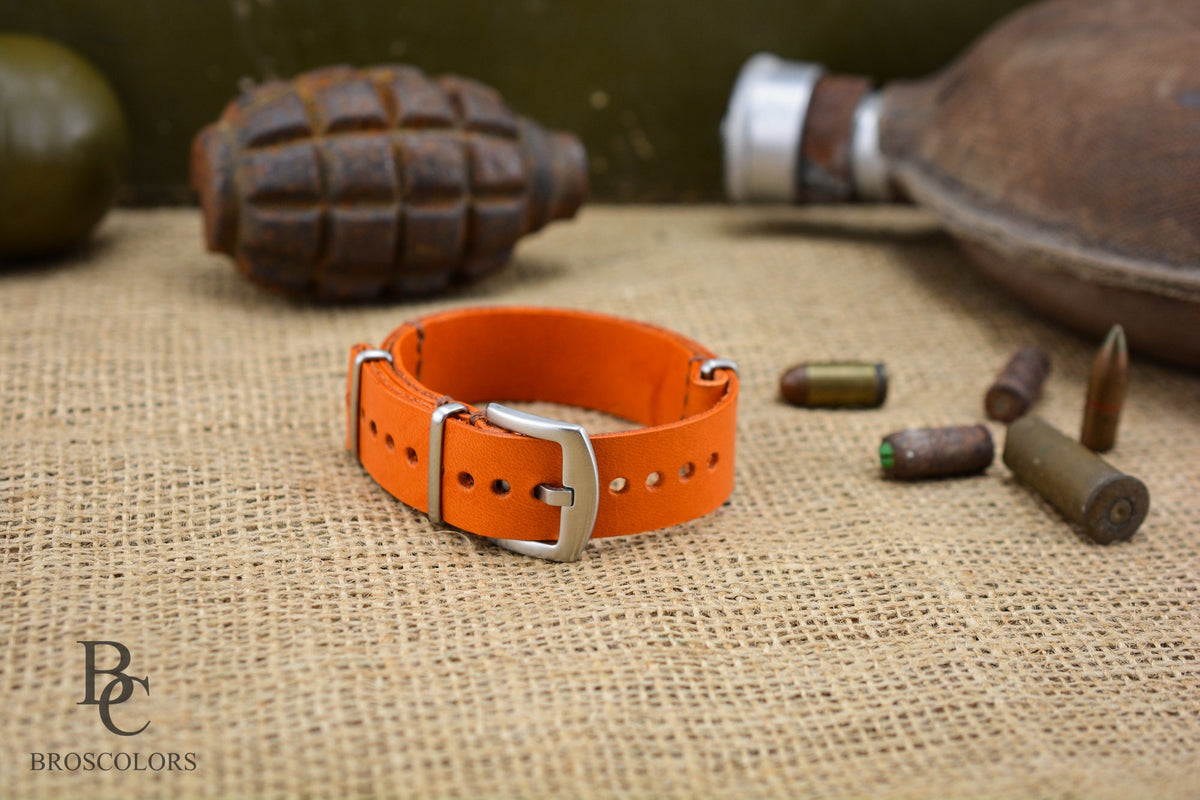 Orange Color Military Leather Watch Strap